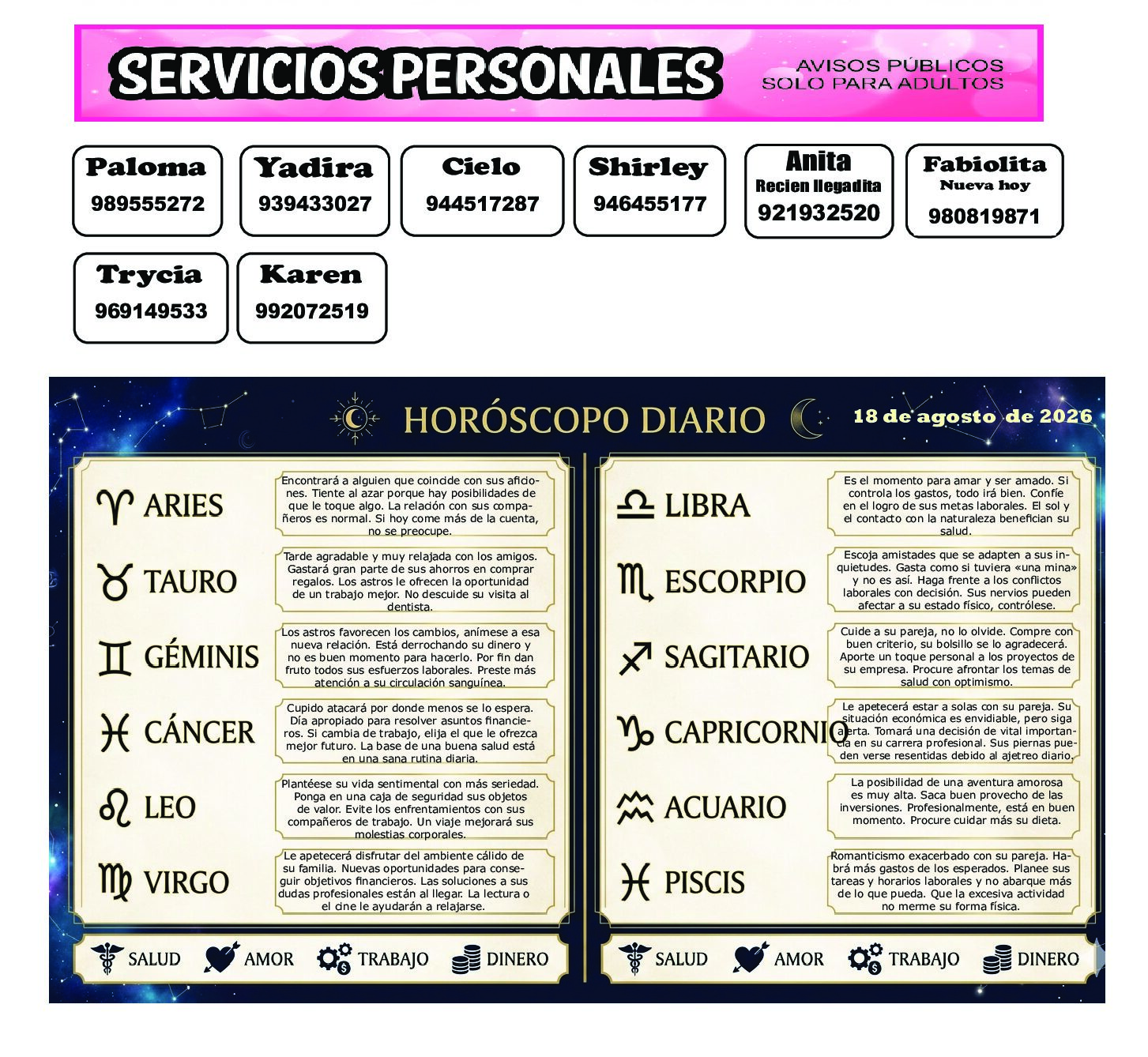 AVISOS Y HOROSCOPO 18 DE AGOSTO DE 2026