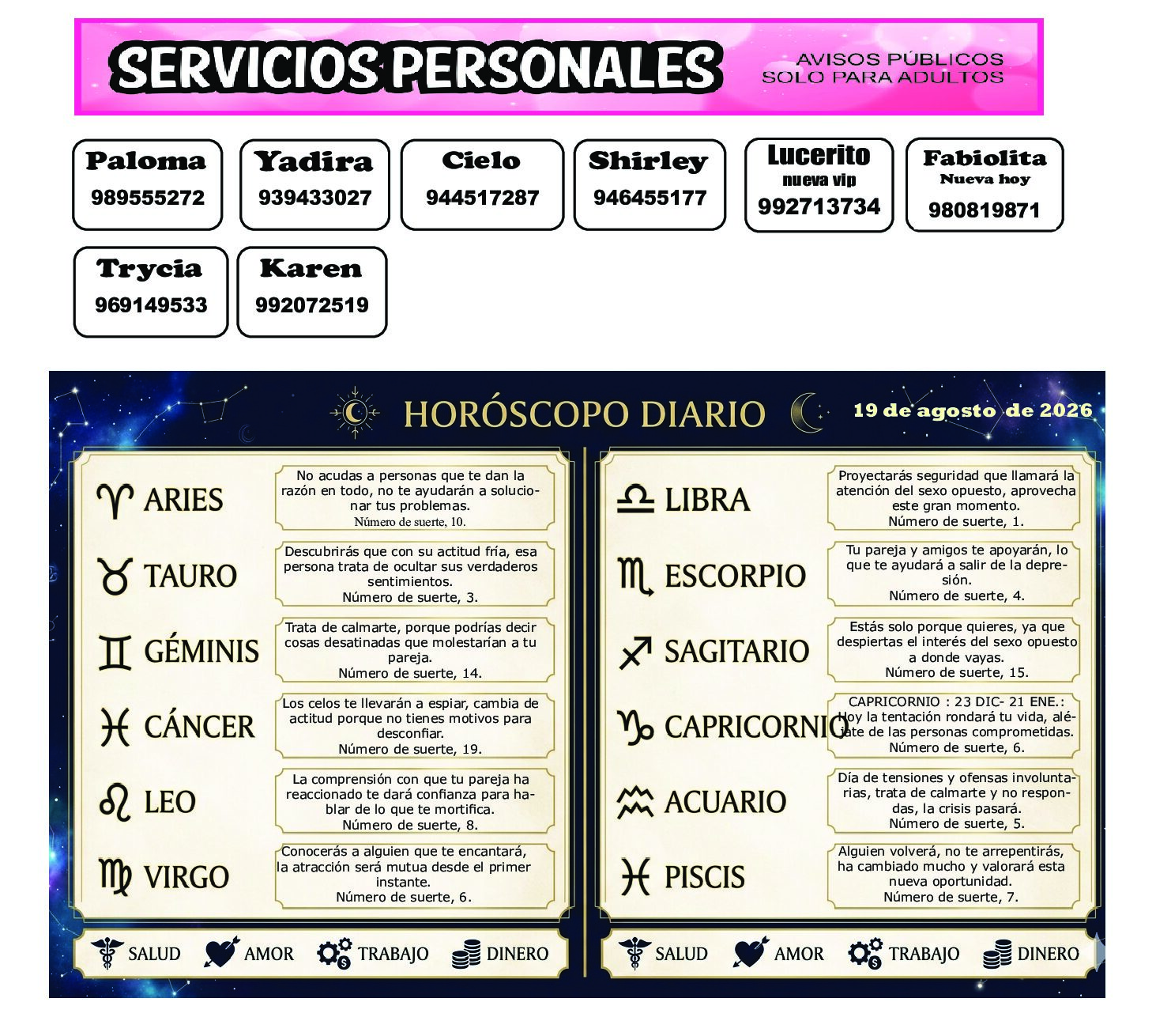 AVISOS Y HOROSCOPO 19 DE AGOSTO DE 2026
