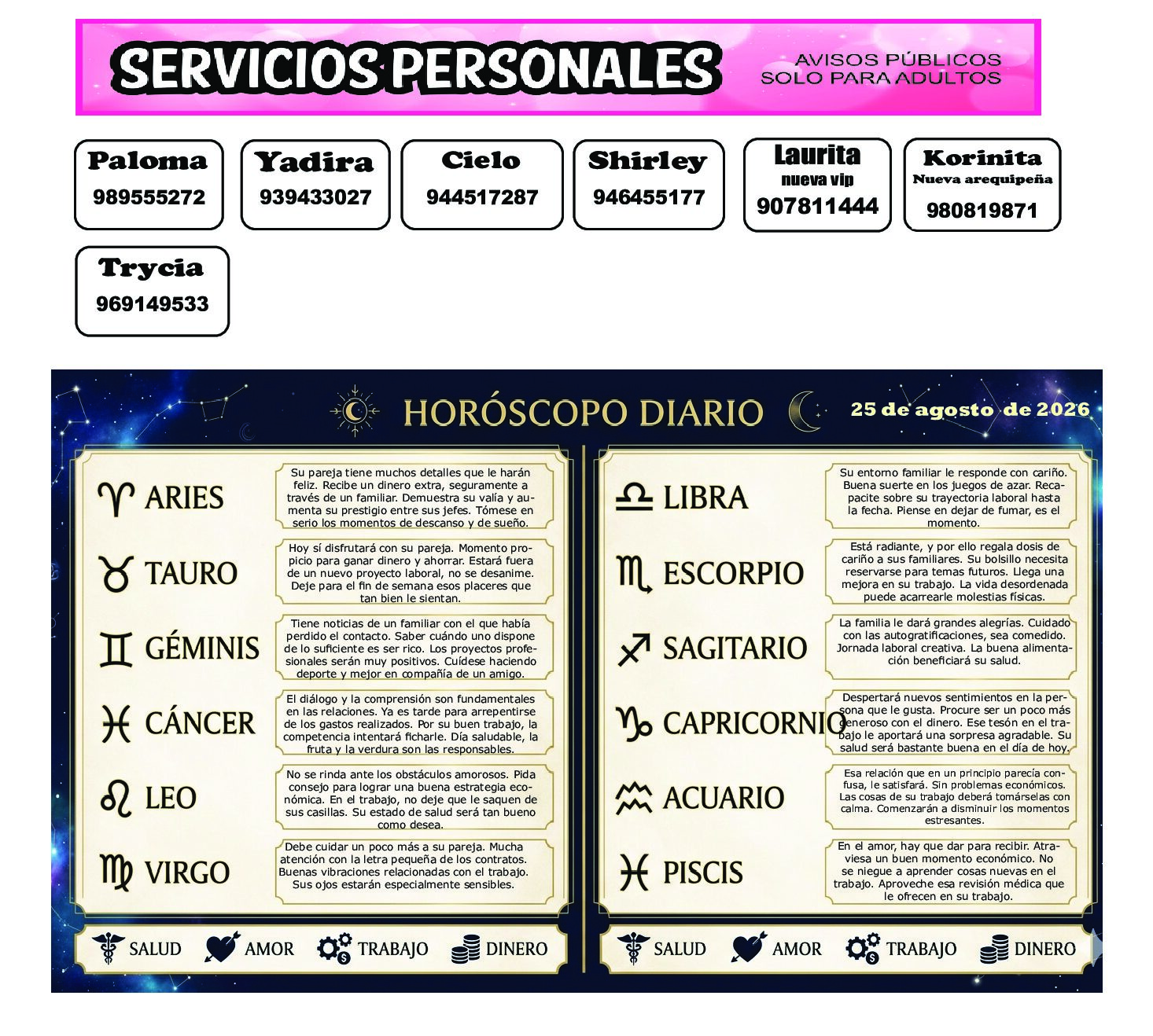 AVISOS Y HOROSCOPO 25 DE AGOSTO DE 2026