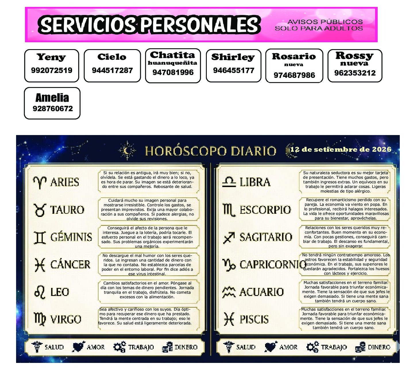 AVISOS Y HOROSCOPO 12 DE SETIEMBRE DE 2026