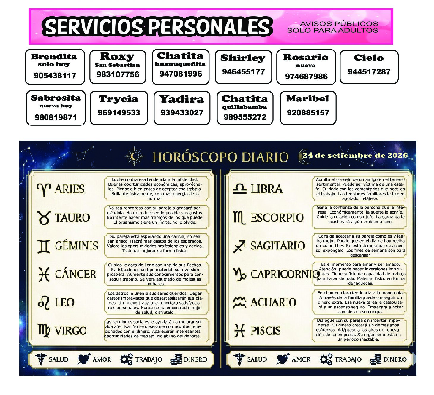 AVISOS Y HOROSCOPO 24 DE SETIEMBRE DE 2026