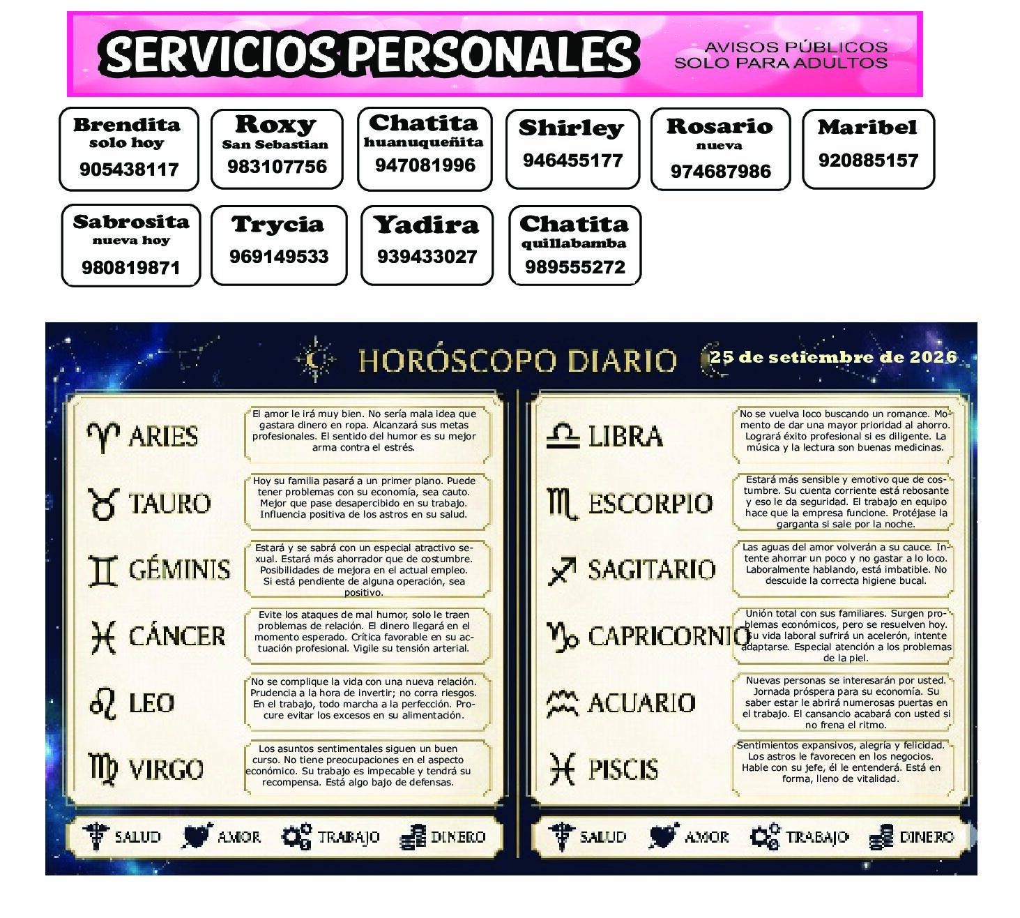 AVISOS Y HOROSCOPO 25 DE SETIEMBRE DE 2026