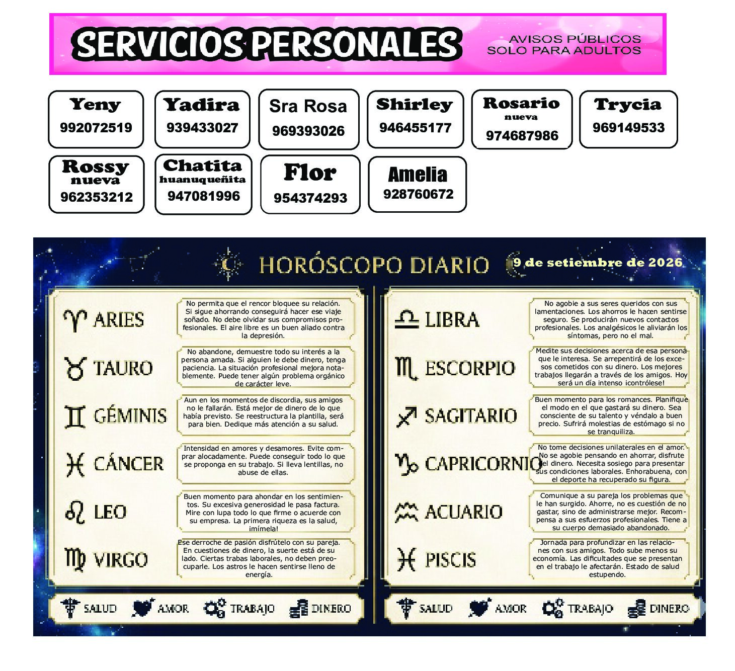 AVISOS Y HOROSCOPO 9 DE SETIEMBRE DE 2026