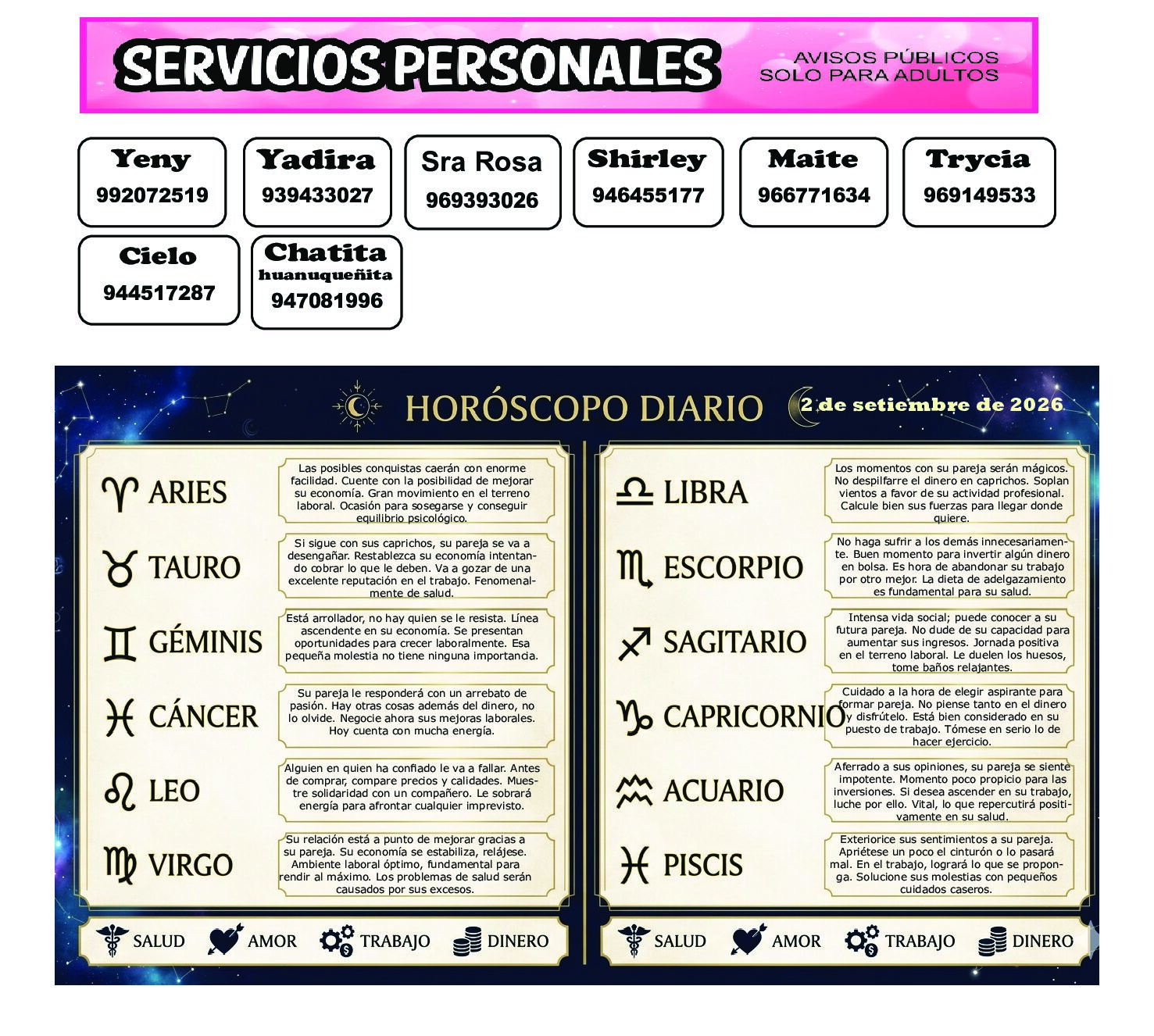 AVISOS Y HOROSCOPO 2 DE SETIEMBRE DE 2026