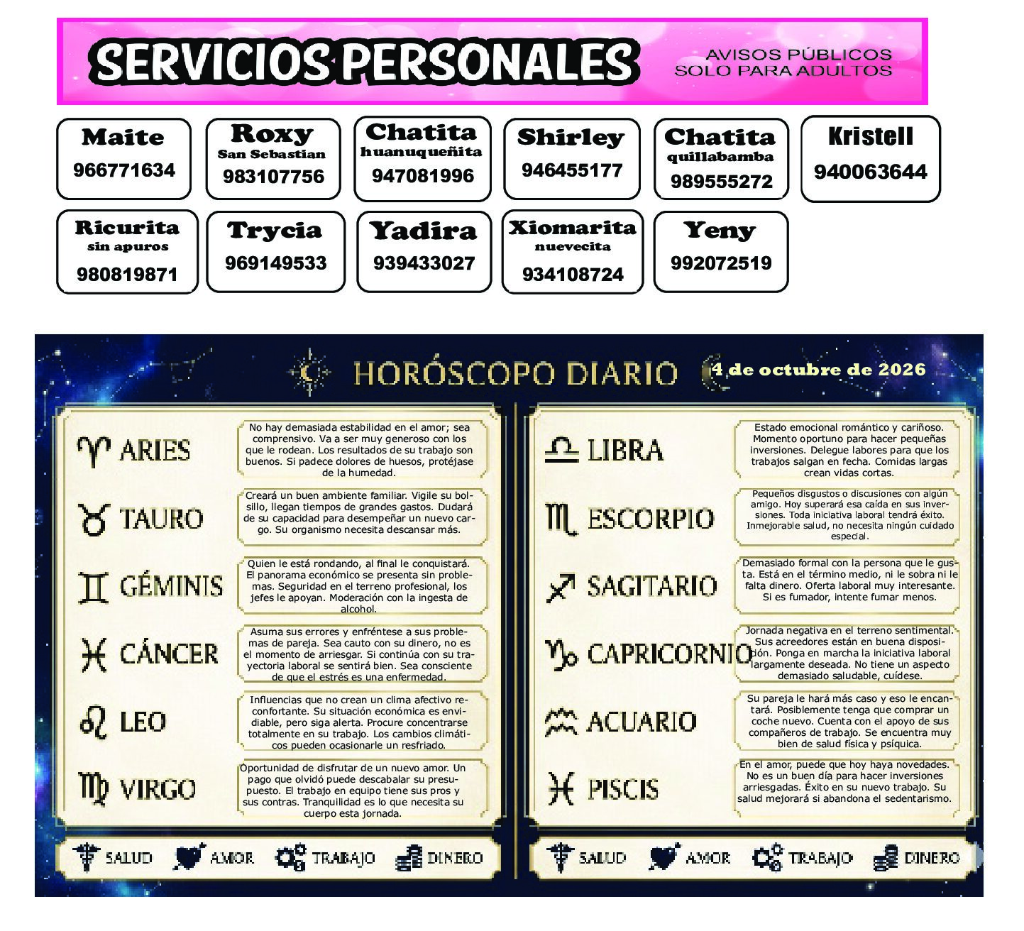 AVISOS Y HOROSCOPO 5 DE OCTUBRE DE 2026