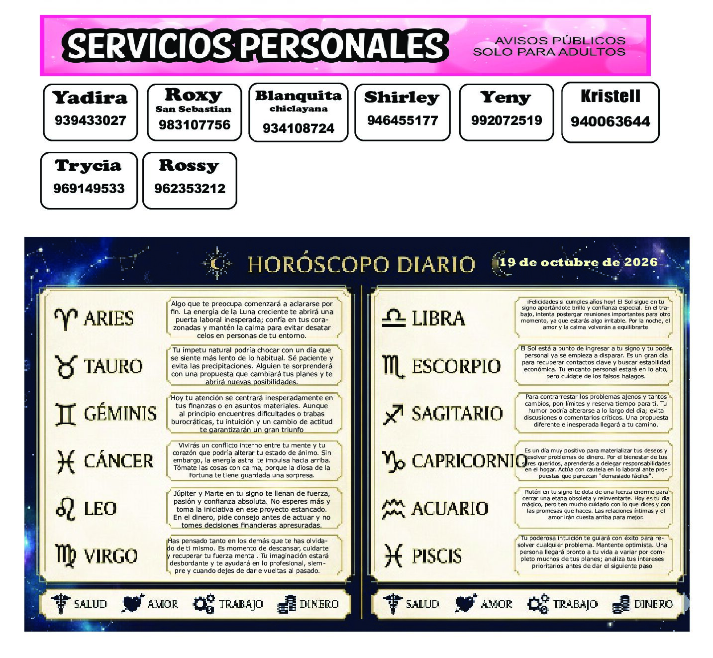 AVISOS Y HOROSCOPO 19 DE OCTUBRE DE 2026