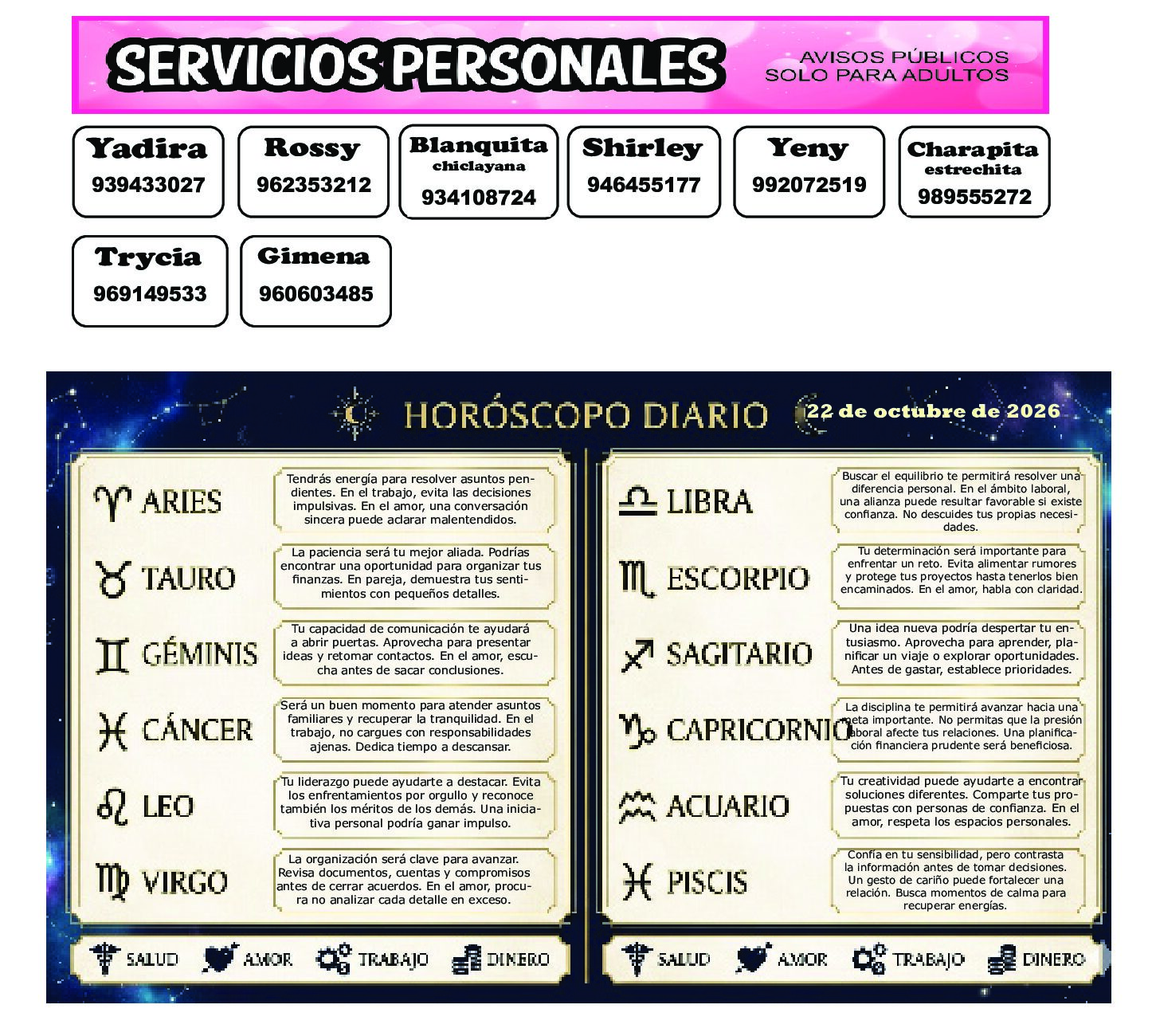 AVISOS Y HOROSCOPO 22 DE OCTUBRE DE 2026
