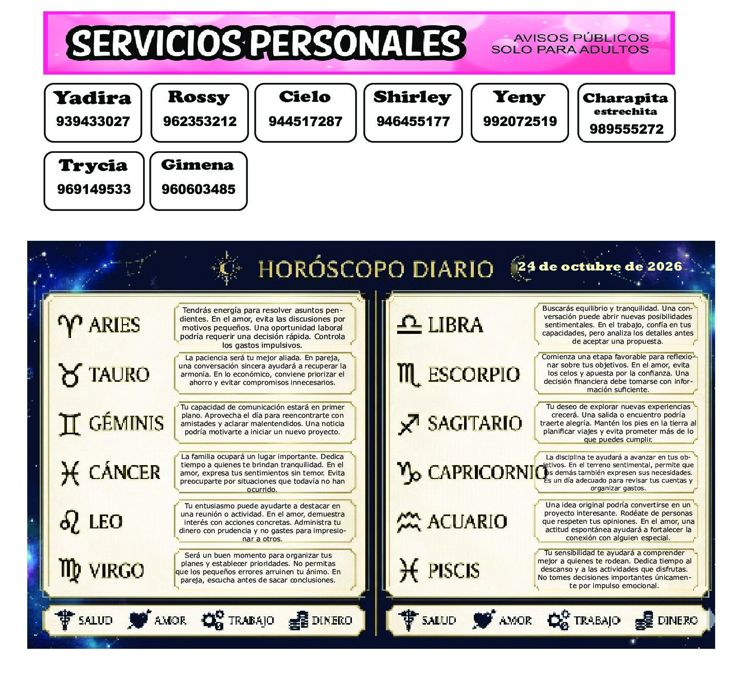 AVISOS Y HOROSCOPO 24 DE OCTUBRE DE 2026