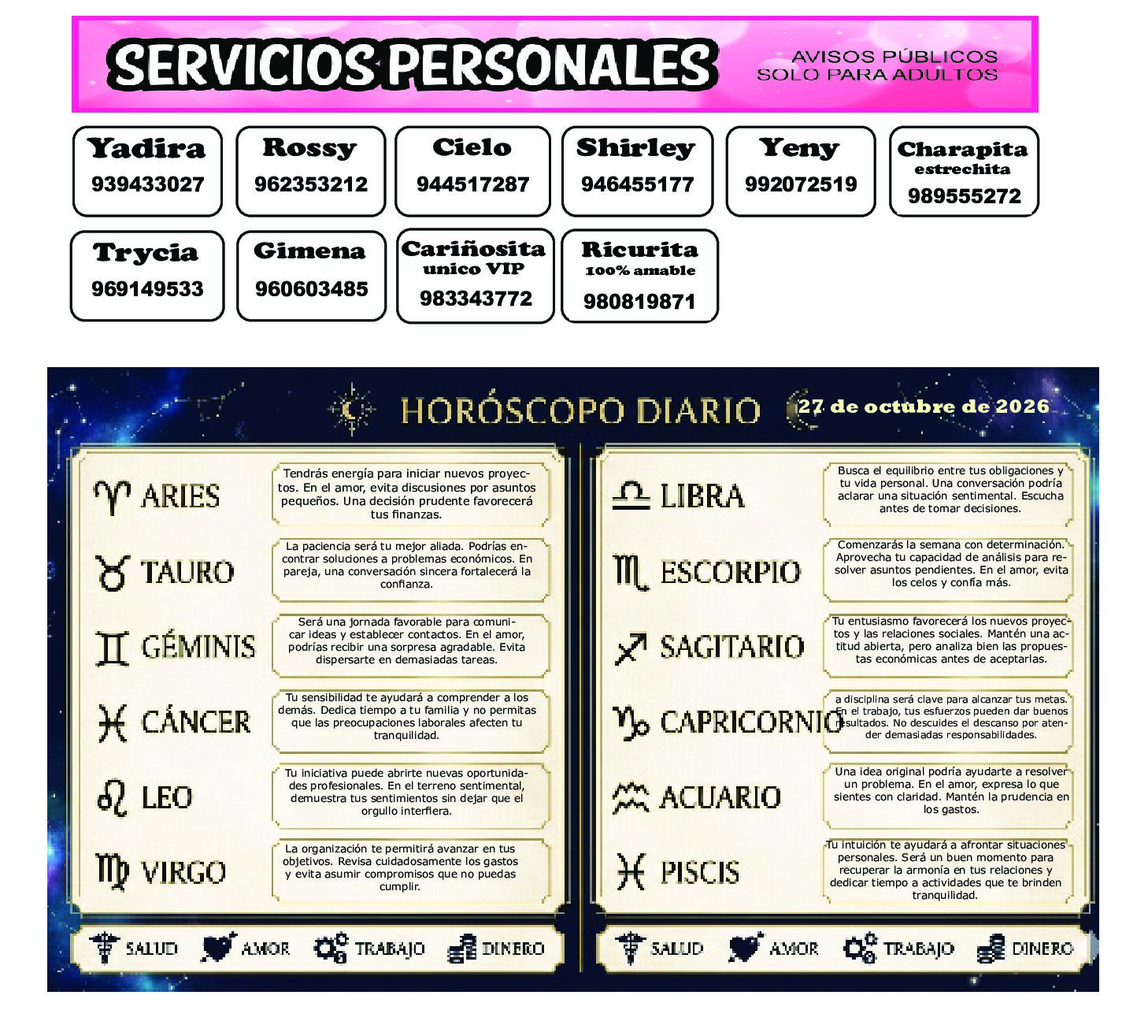 AVISOS Y HOROSCOPO 27 DE OCTUBRE DE 2026