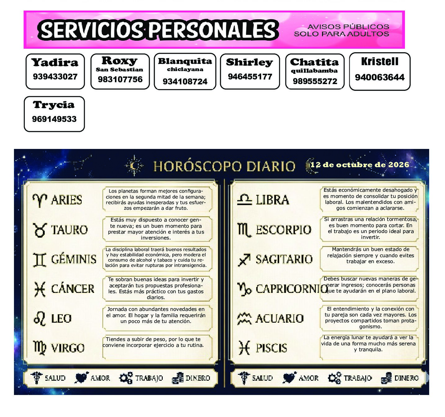 AVISOS Y HOROSCOPO 12 DE OCTUBRE DE 2026