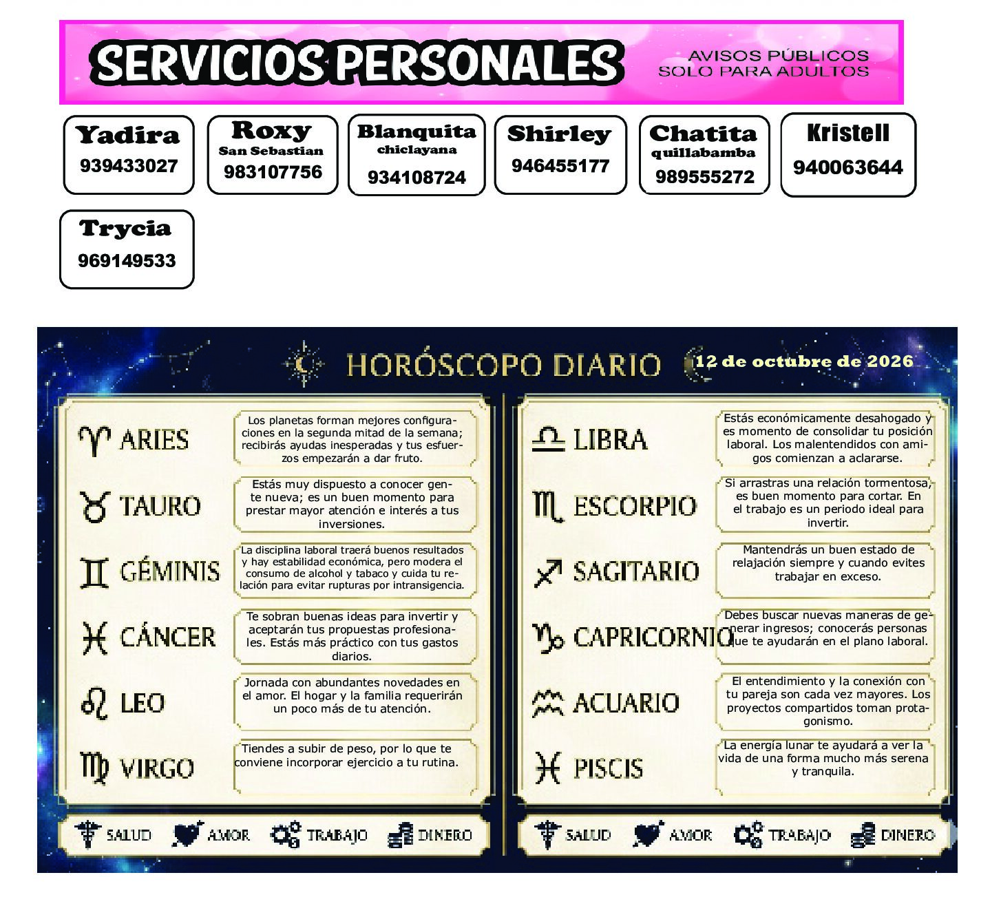 AVISOS Y HOROSCOPO 13 DE OCTUBRE DE 2026