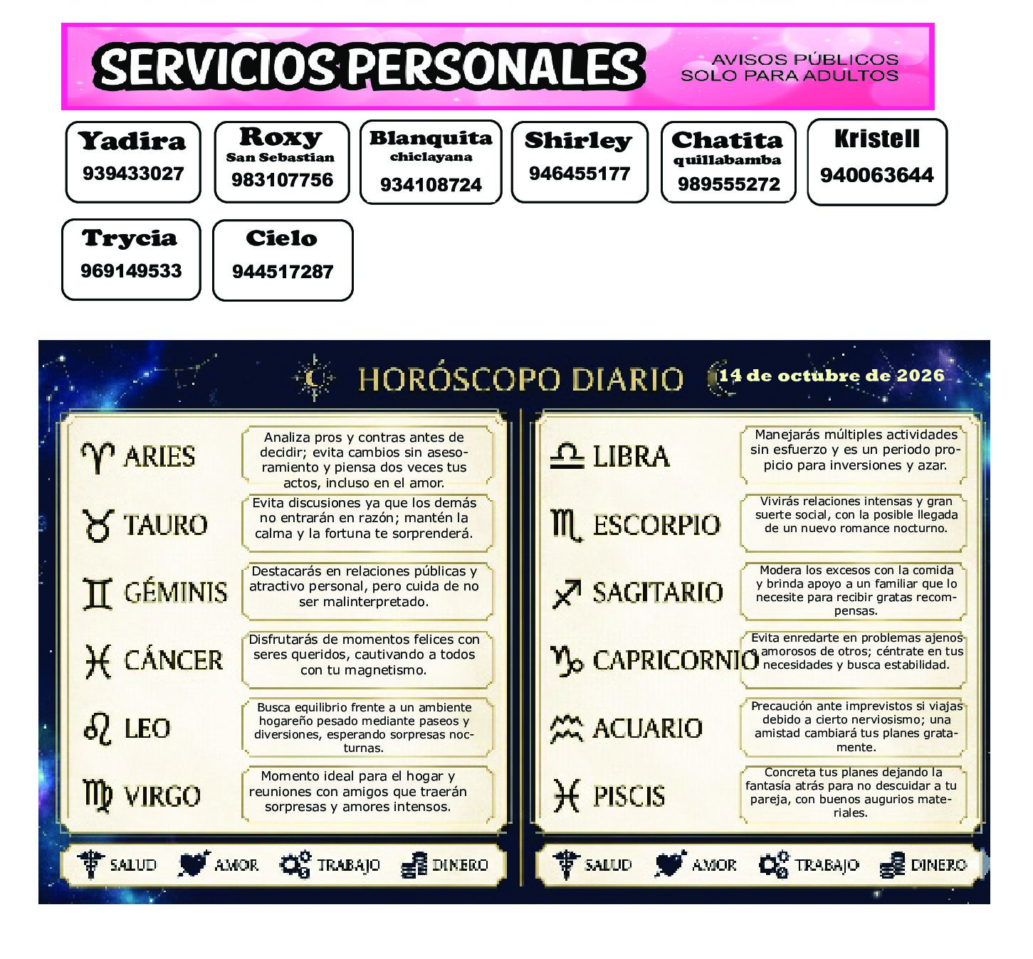 AVISOS Y HOROSCOPO 14 DE OCTUBRE DE 2026